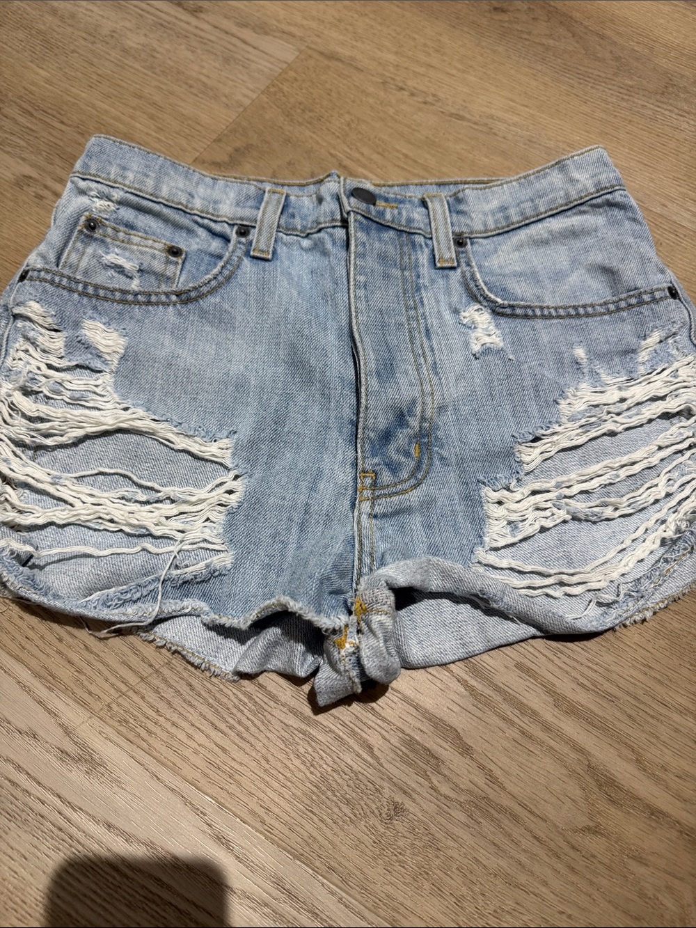 Carmar Light Blue Distressed High-Rise Denim Shorts